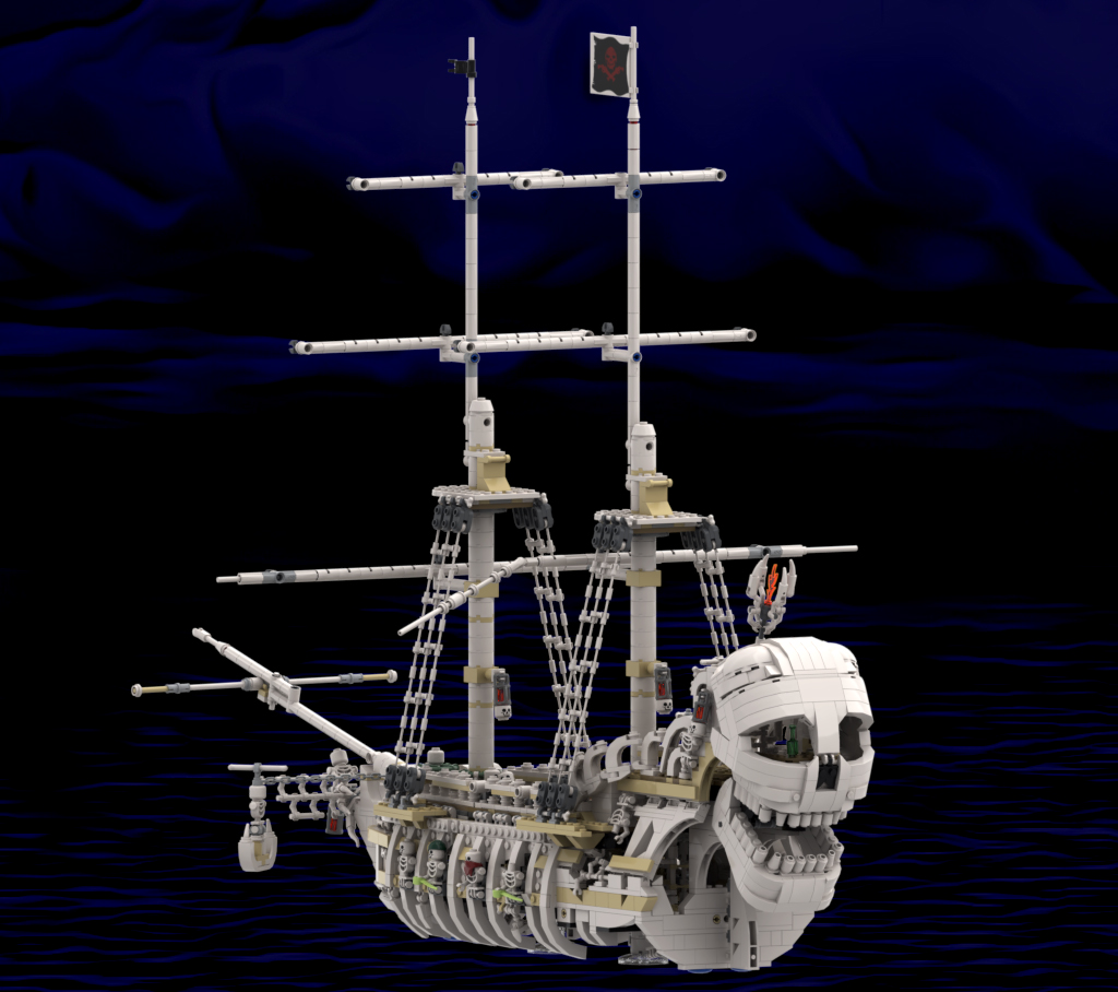 Mysterious Pirate Ship Stern with Skull
