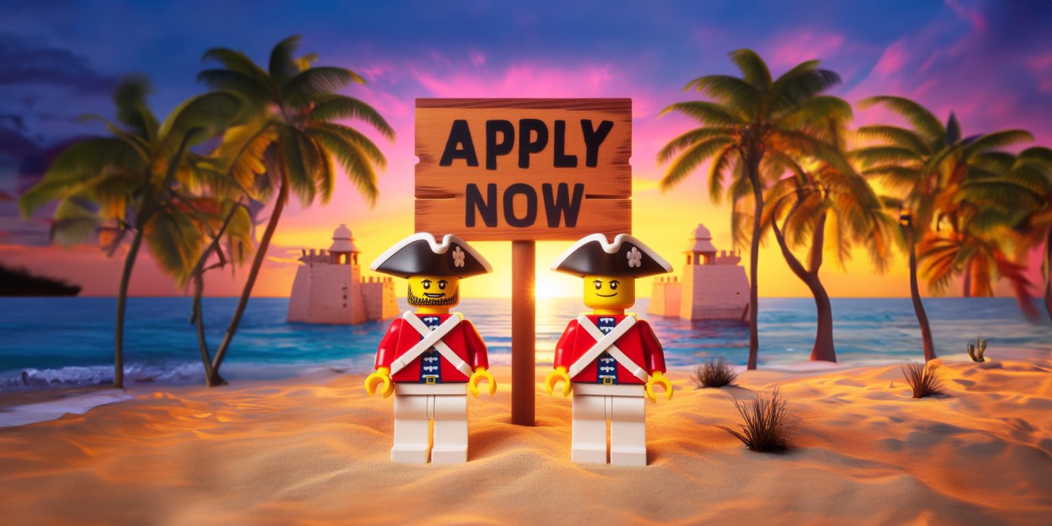 Two Imperial Guards Soldiers holding an Apply Now sign on a beach