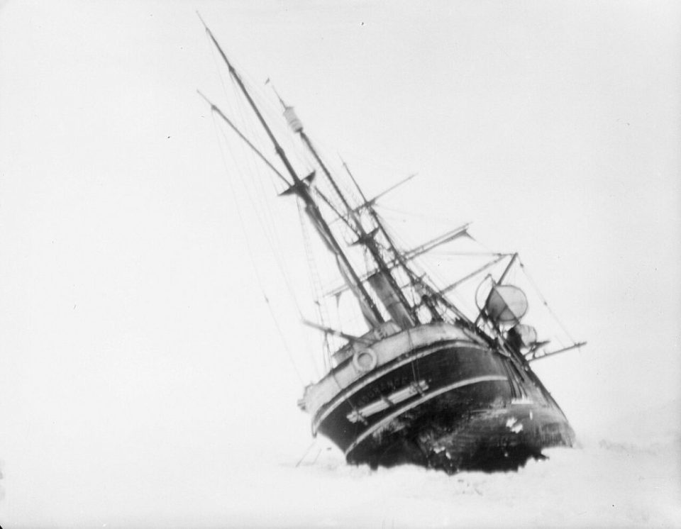 Photograph of The Endurance trapped in ice