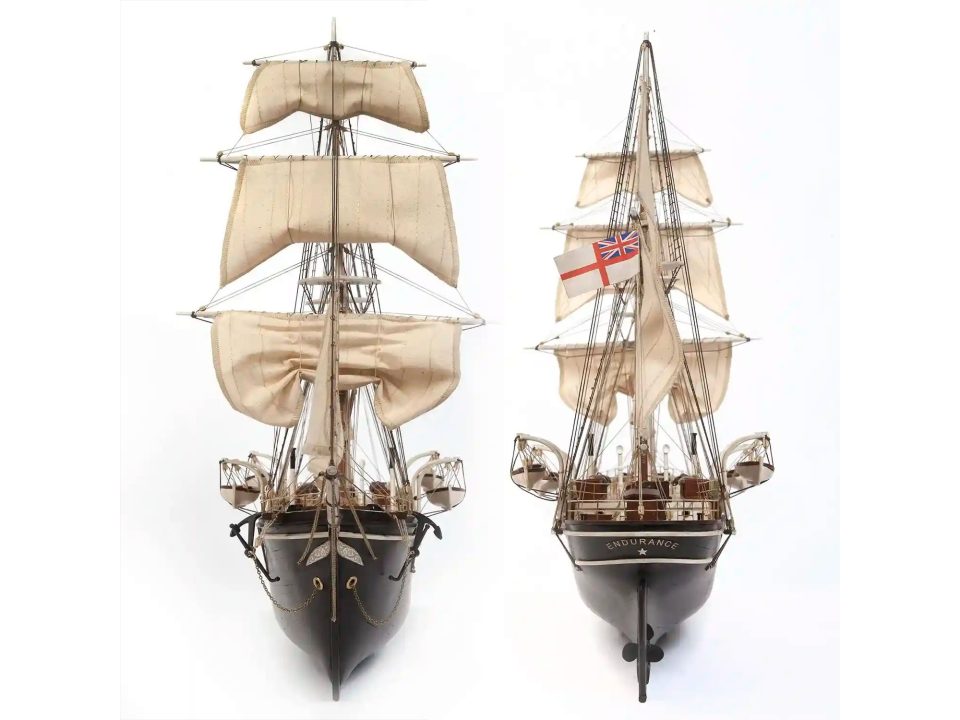 Bow and stern of a wooden model of The Endurance