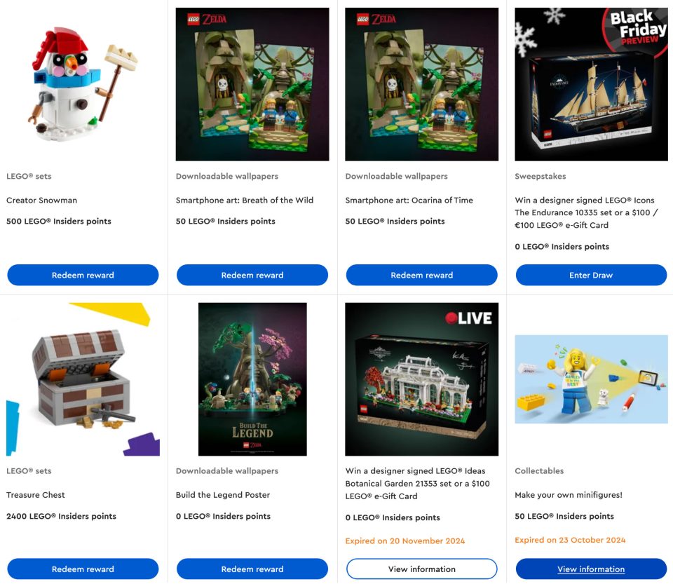 Rewards available for LEGO Insiders Weekend, November 2024